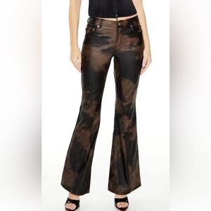 Forever 21 brown tie-dye or cloud-print faux leather flare pants size Small